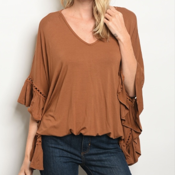 Vava by Joy Han Tops - 🆕🍁 Brown Flutter Sleeve Top